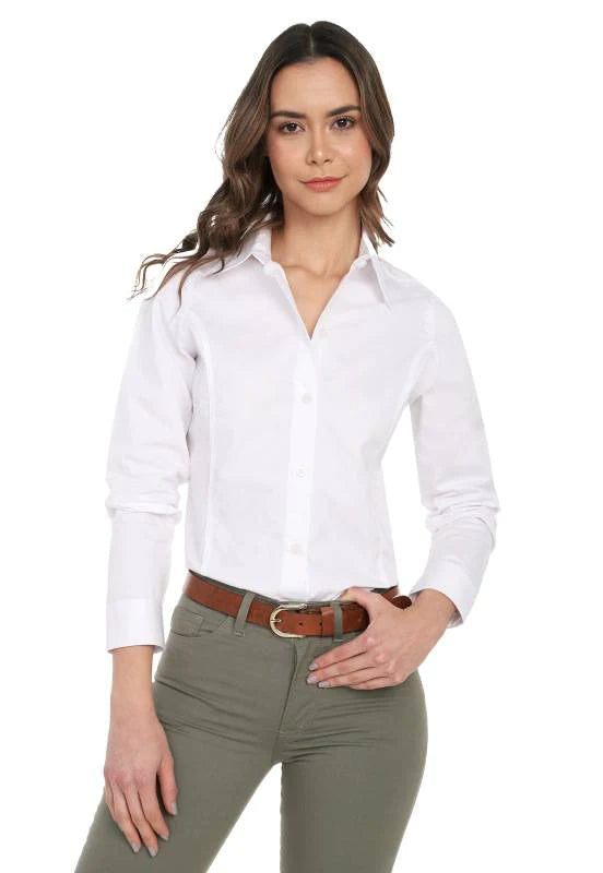 Camiseta blanca 100% algodón de manga larga para mujer