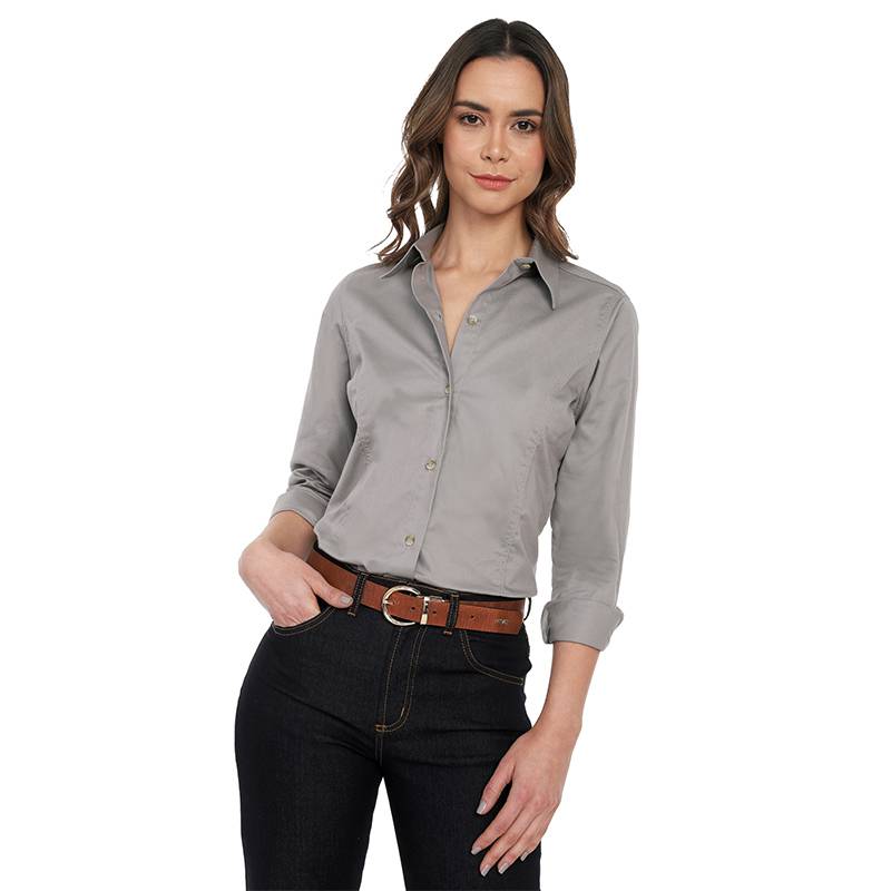 Blusa Basic Manga Larga Lec Lee para Mujer Gris Claro