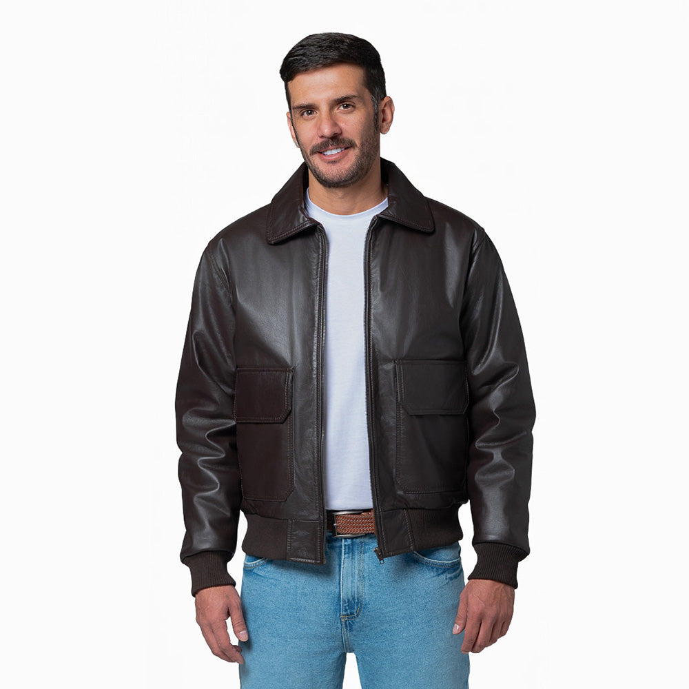 Chaqueta En Cuero Hombre Lec Lee Café