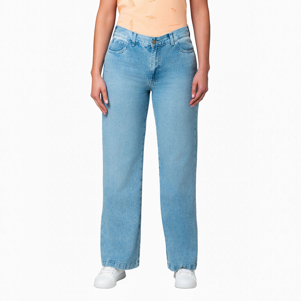 Jeans Wide Leg Lec Lee Índigo Claro