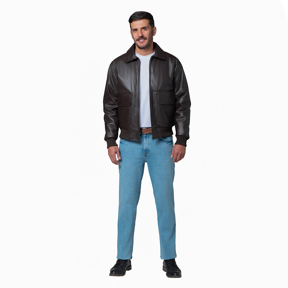 Chaqueta En Cuero Hombre Lec Lee Café