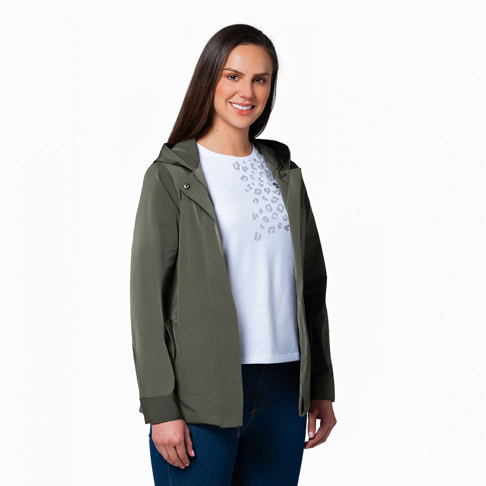 Chaqueta Liviana Con Capota Lec Lee Verde Militar