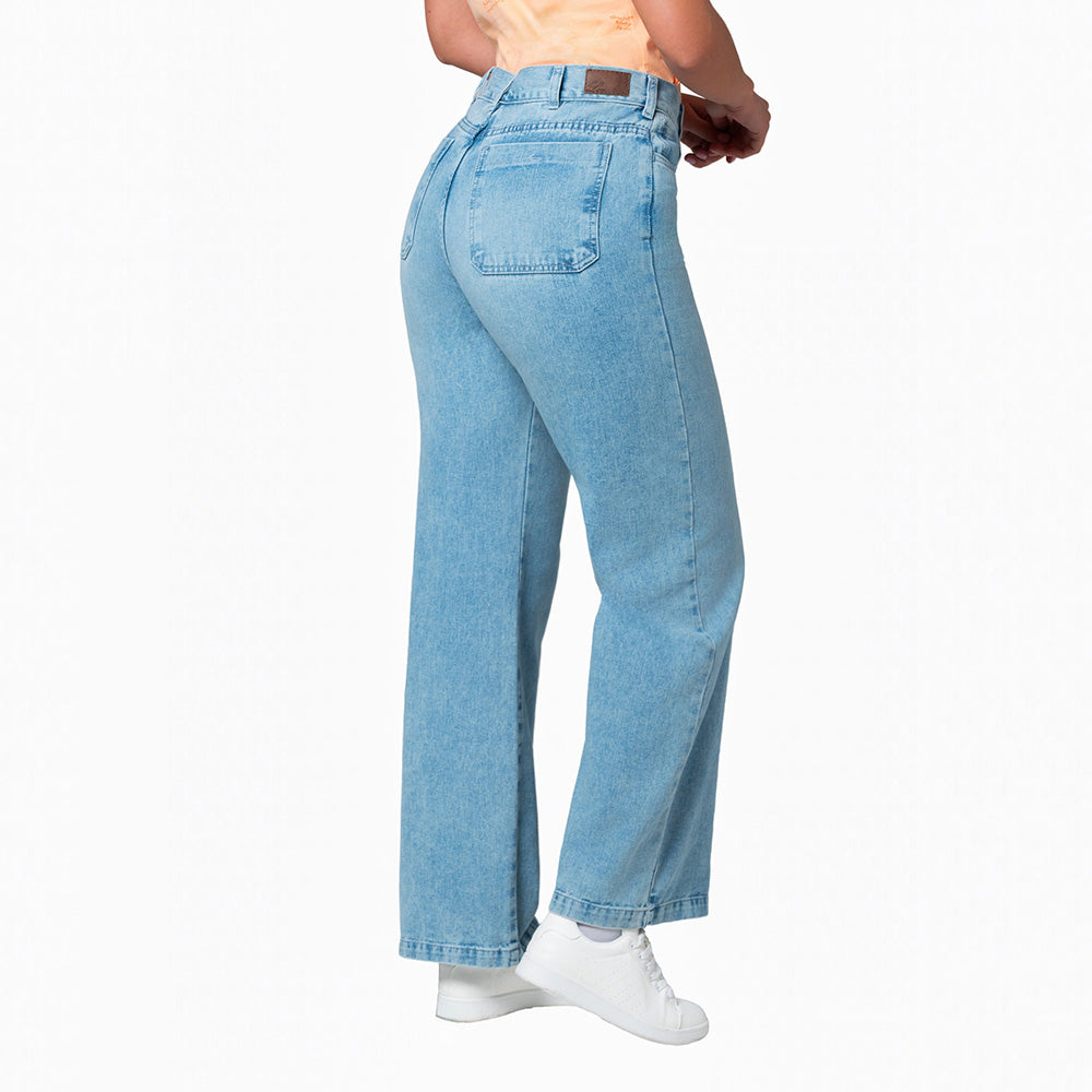 Jeans Wide Leg Lec Lee Índigo Claro