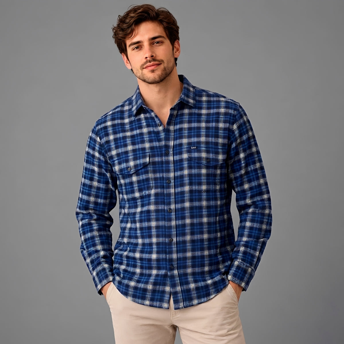 Camisa Casual Hombre Lec Lee Azul Rey