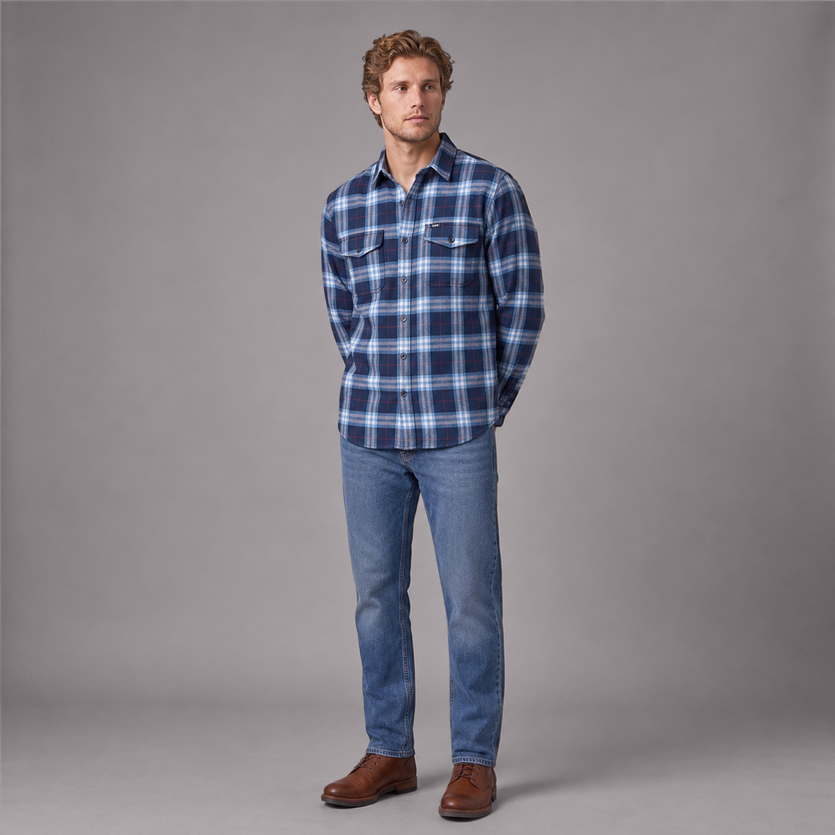 Camisa Leñadora Hombre Lec Lee Azul Claro