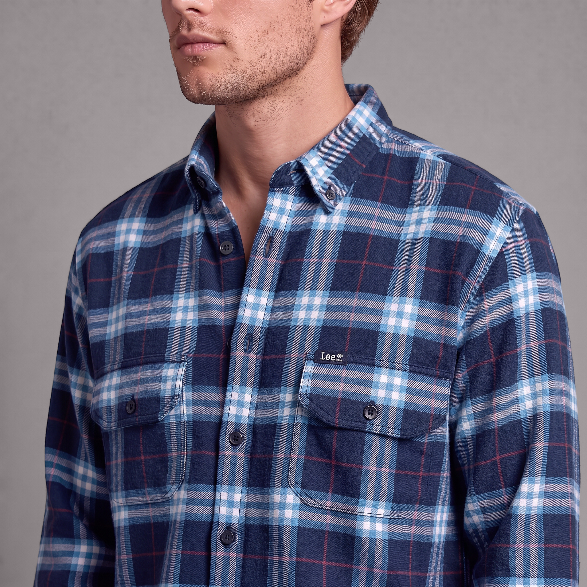 Camisa Leñadora Hombre Lec Lee Azul Claro