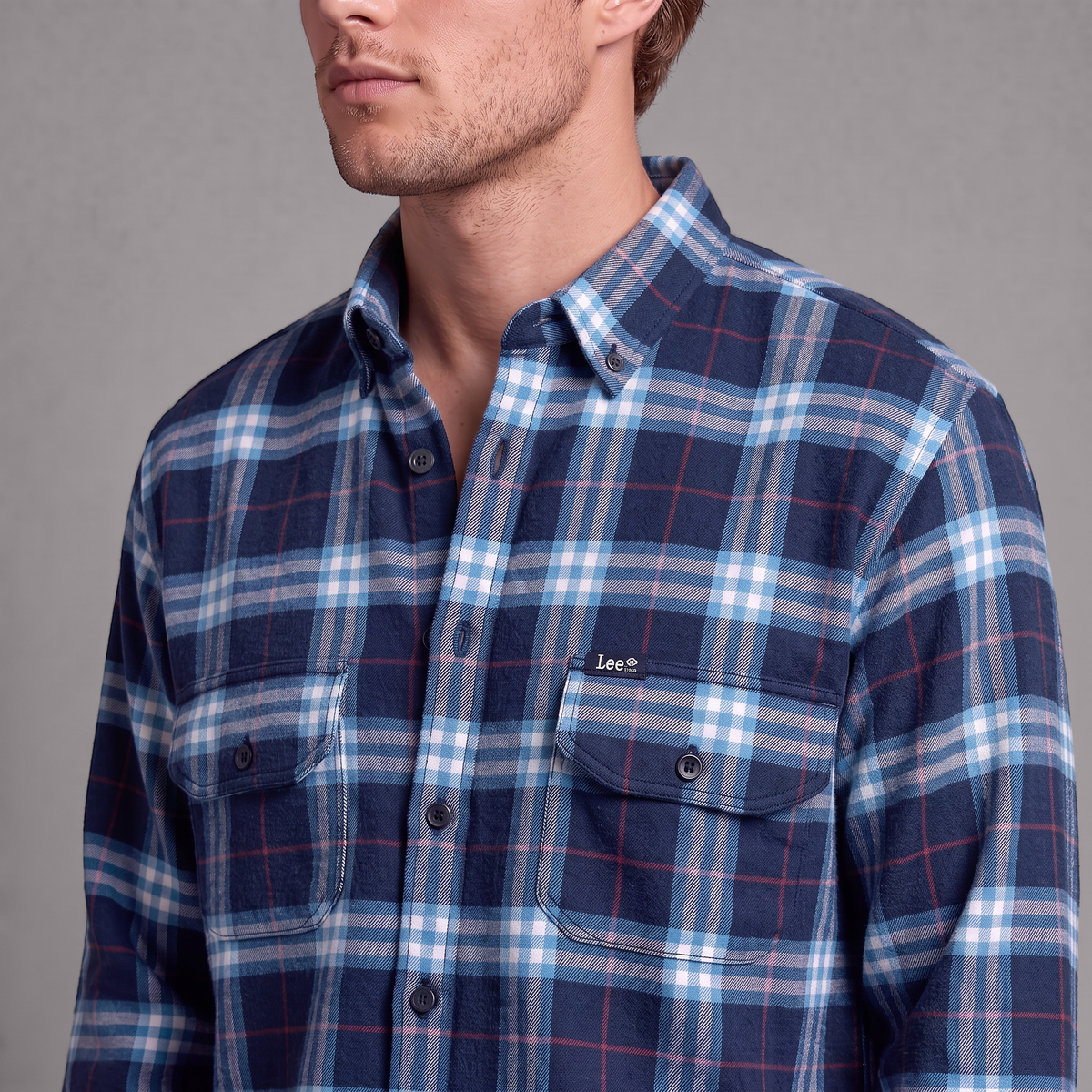 Camisa Leñadora Hombre Lec Lee Azul Claro