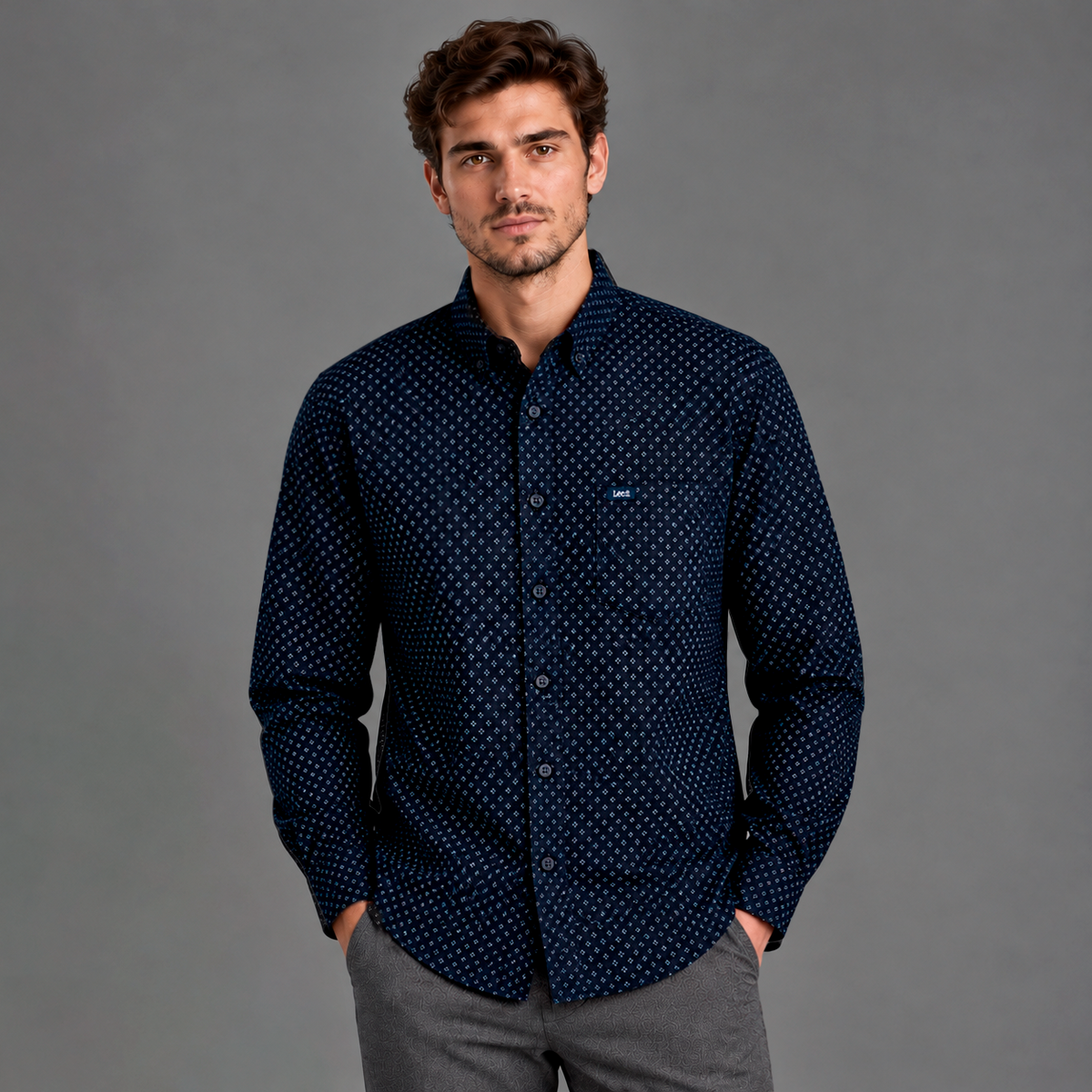 Camisa Casual Manga Larga Lec Lee Azul Oscuro