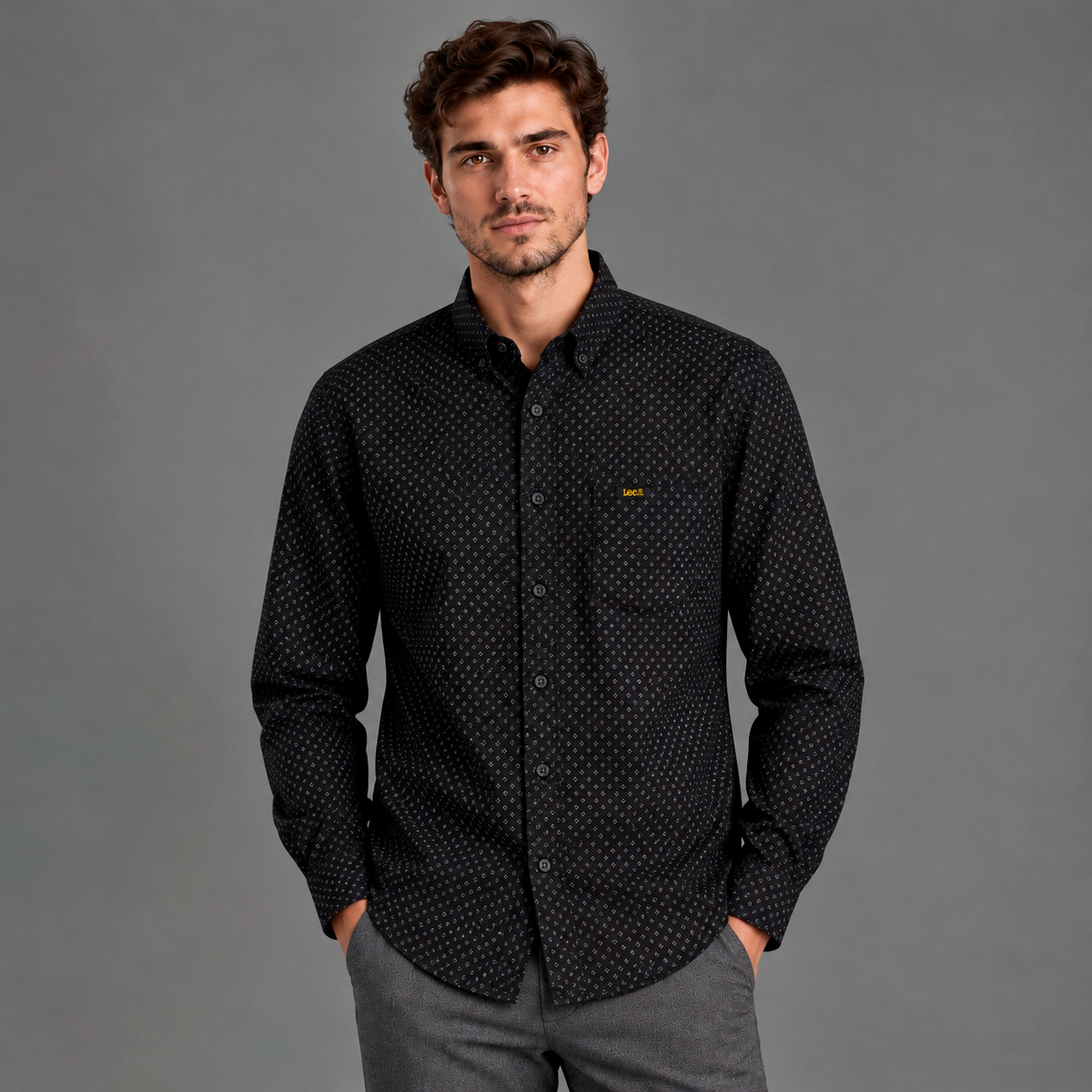 Camisa Casual Manga Larga Lec Lee Negro