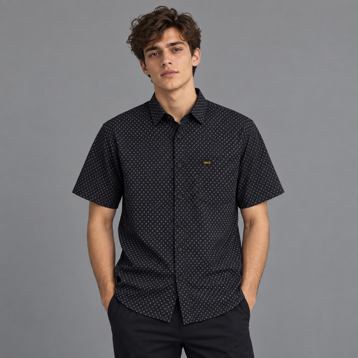 Camisa Casual Manga Corta Lec Lee Negro
