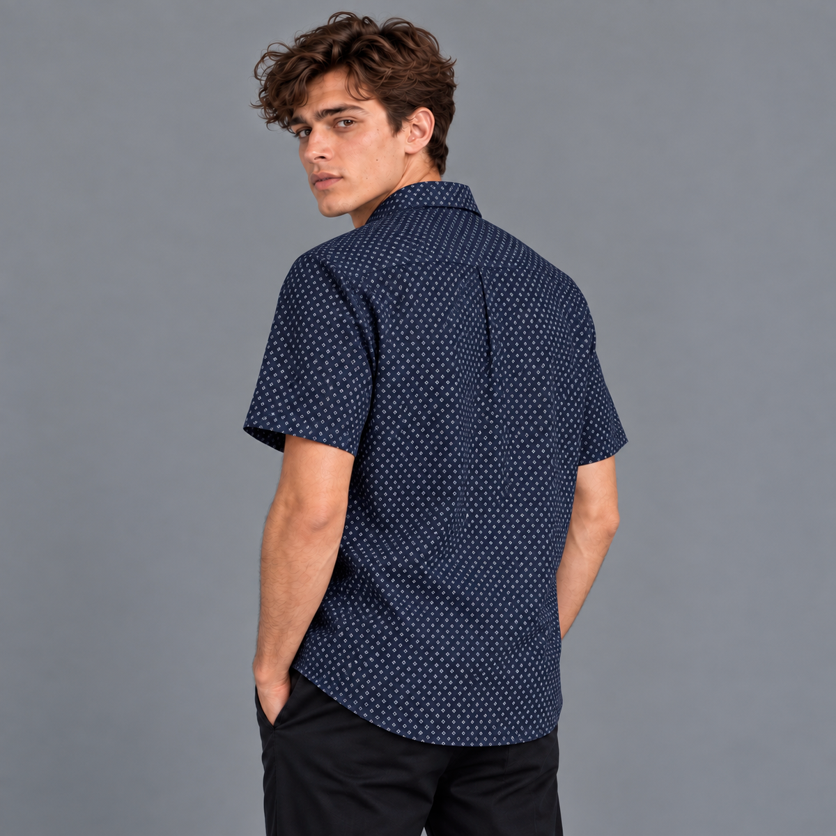 Camisa Casual Manga Corta Lec Lee Azul Oscuro
