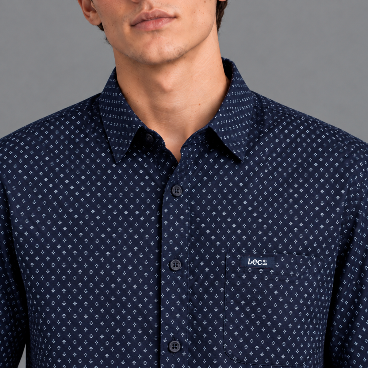 Camisa Casual Manga Corta Lec Lee Azul Oscuro