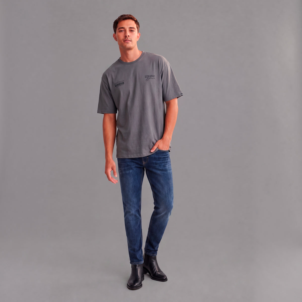 Camiseta Oversize Hombre Lec Lee Gris Medio