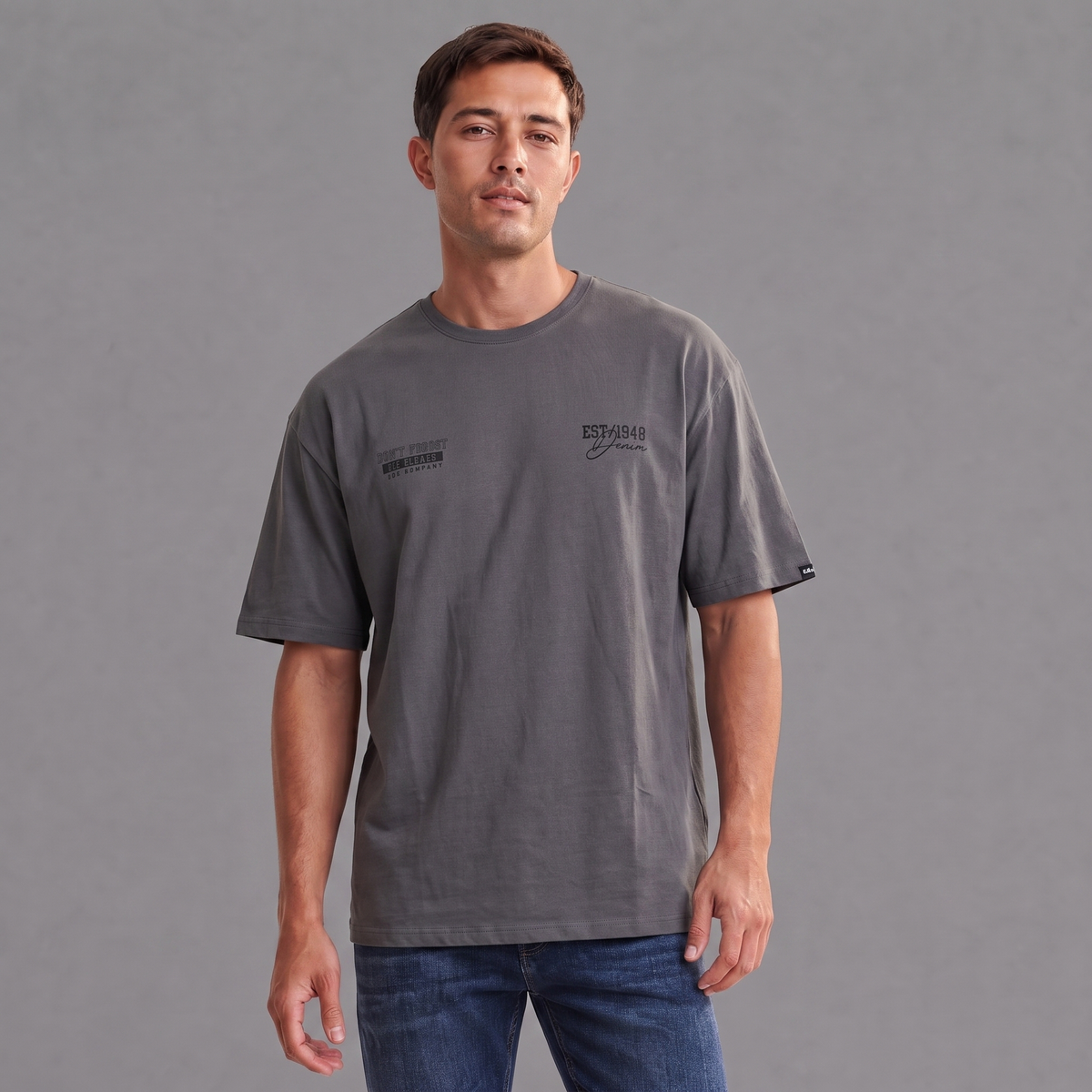 Camiseta Oversize Hombre Lec Lee Gris Medio
