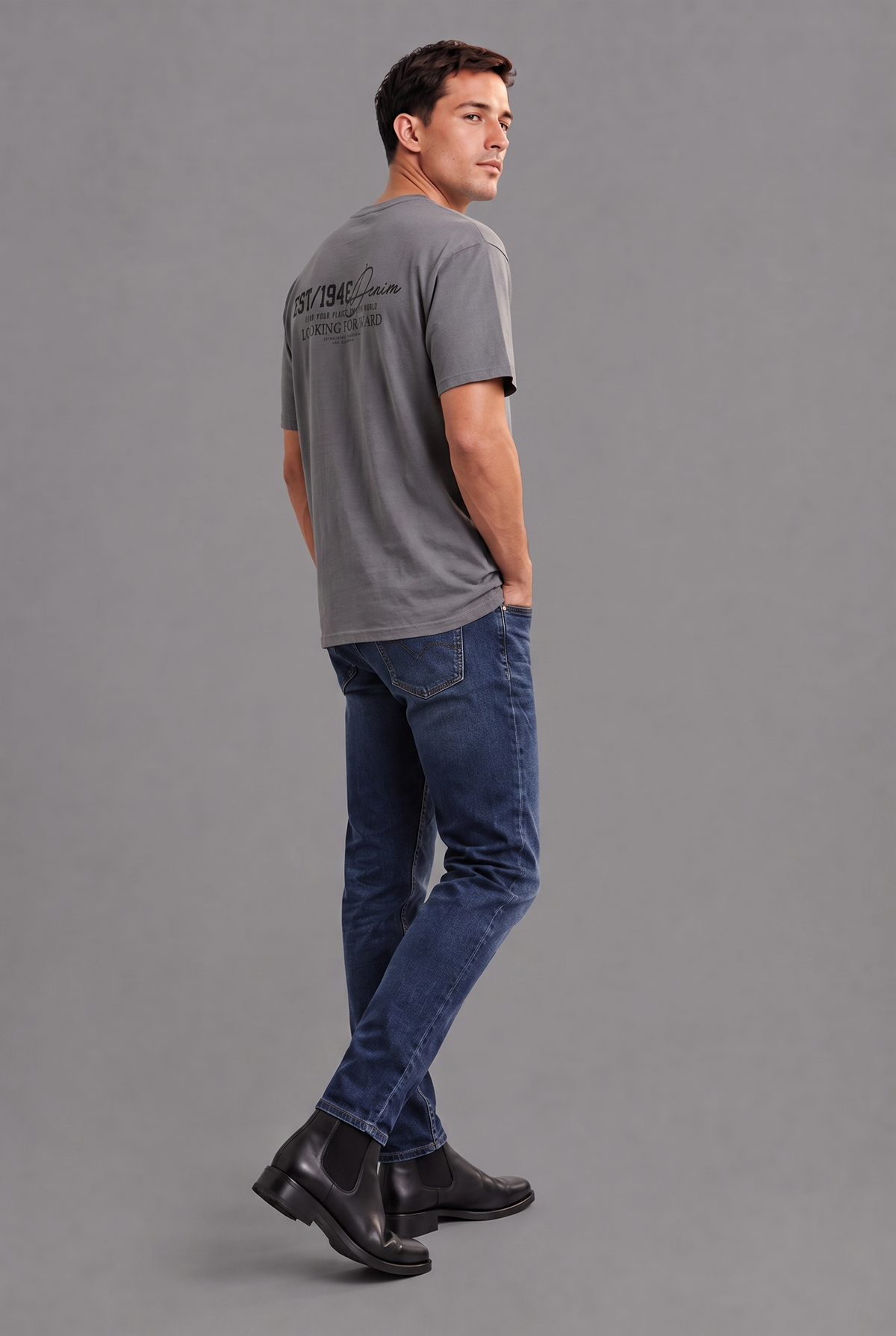 Camiseta Oversize Hombre Lec Lee Gris Medio