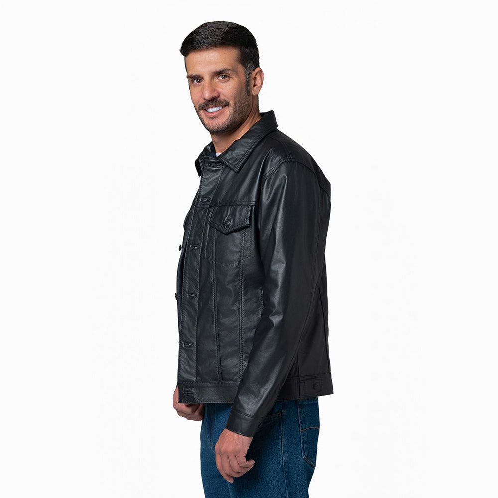 Chaqueta En Cuero Hombre Lec Lee Negro