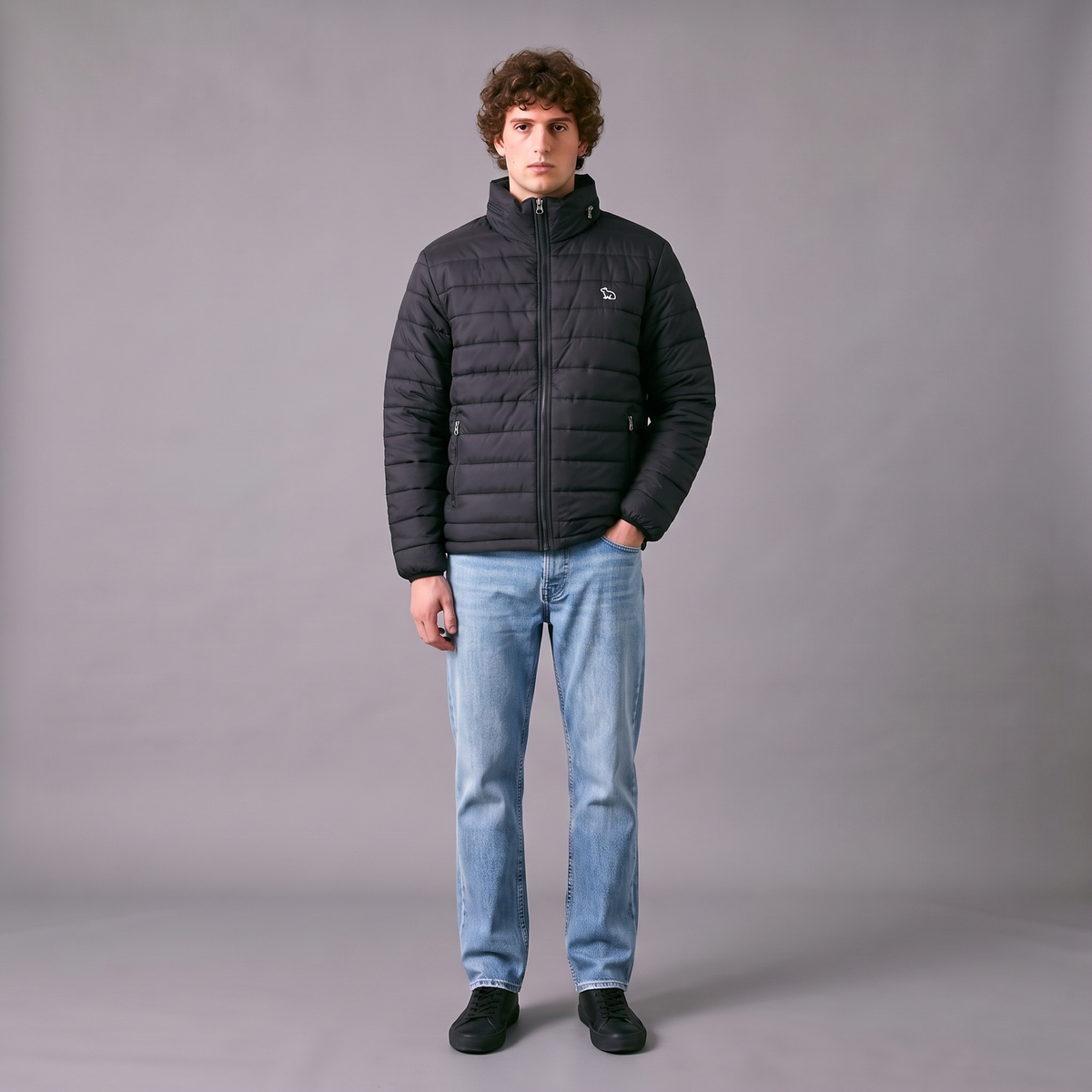 Chaqueta Acolchada Para hombre Negra-Verde