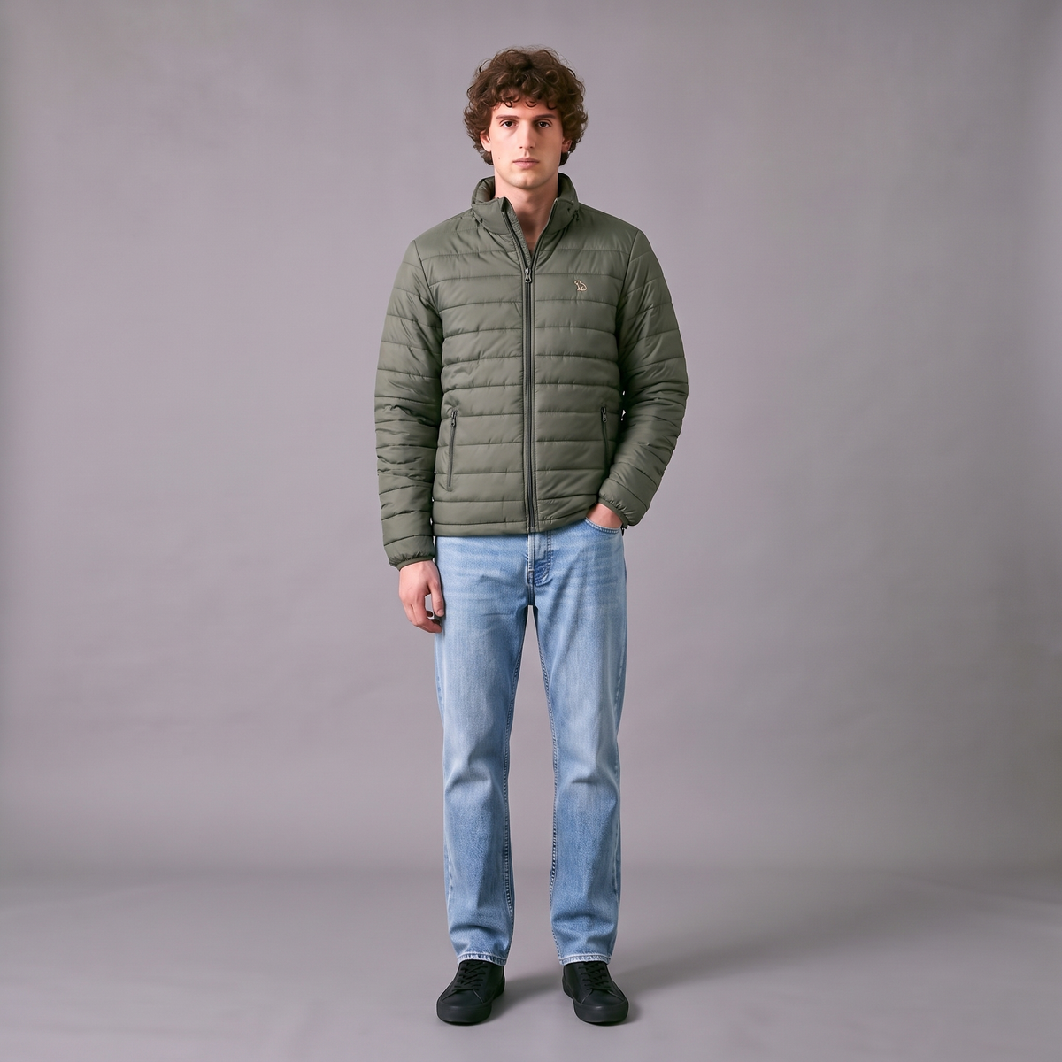 Chaqueta Acolchada Para hombre Negra-Verde