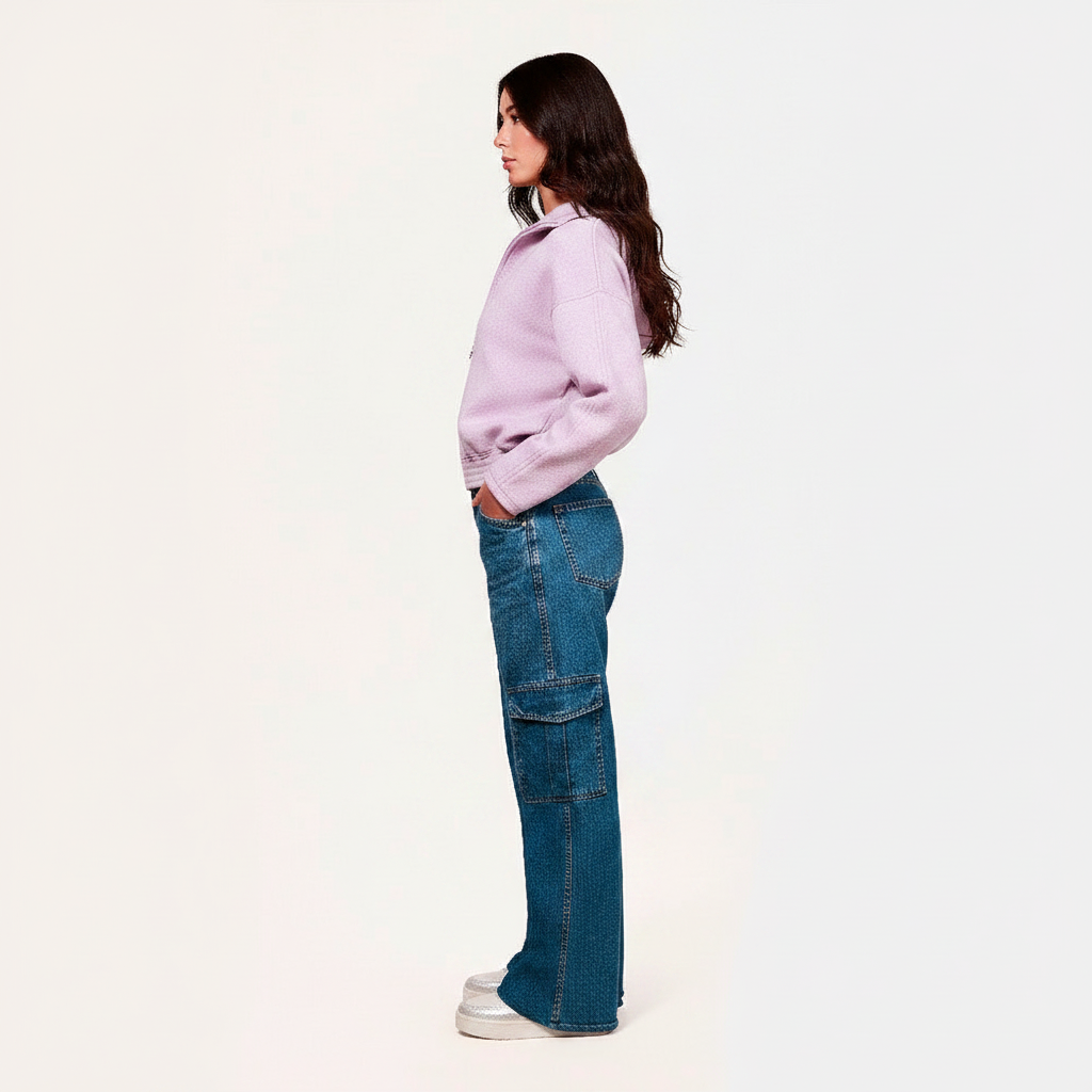 Jean Cargo Wide Leg Lec Lee índigo Medio