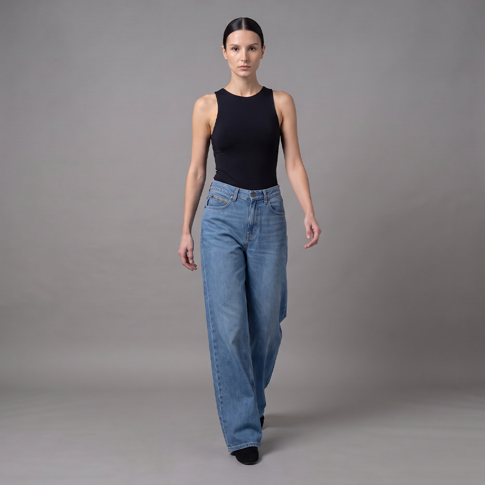 Jean Cropped Palazzo Lec Lee Índigo Medio