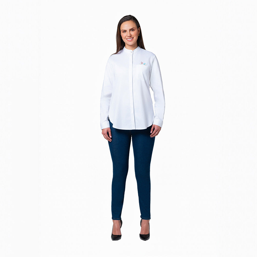 Blusa Mujer Cuello Nerú Lec Lee Blanca Con Bordado