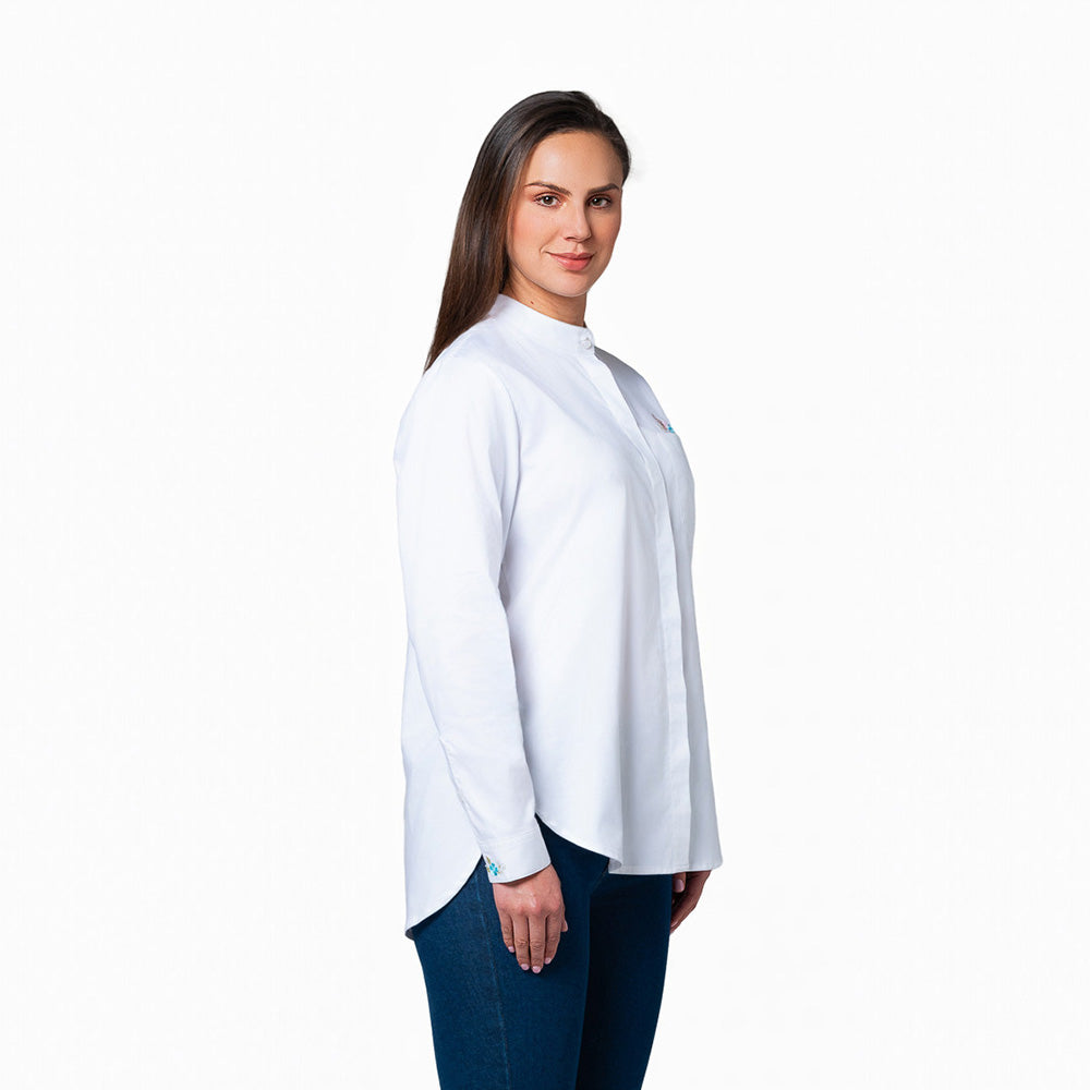 Blusa Mujer Cuello Nerú Lec Lee Blanca Con Bordado
