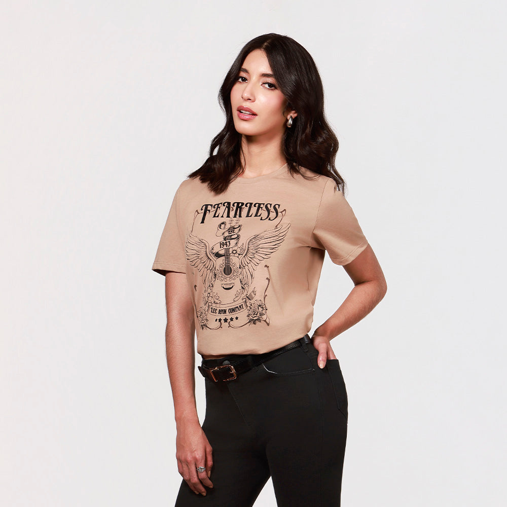 Camiseta Cuello Redondo Lec Lee – Lila y Caqui