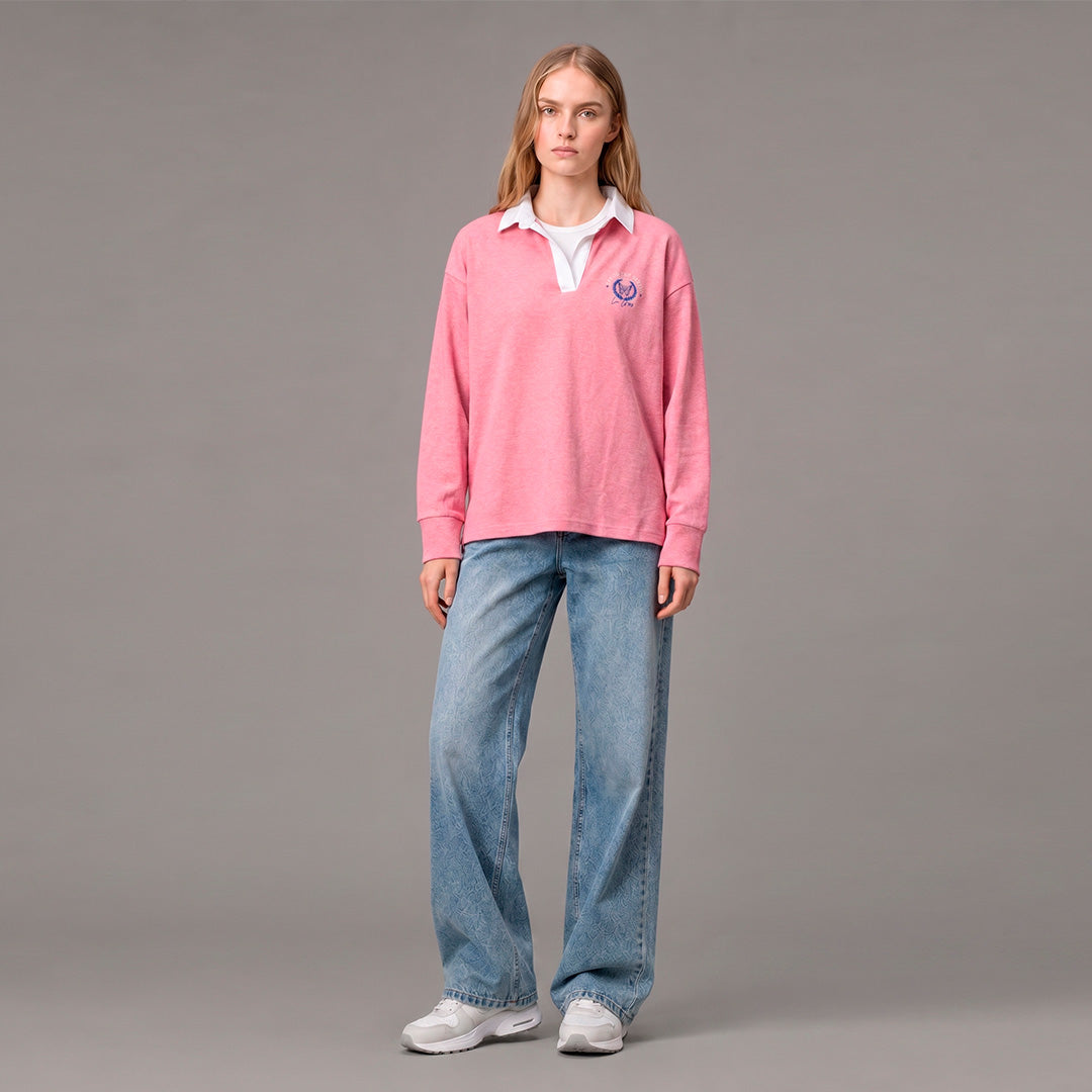 Camiseta Mujer Tipo Polo Lec Lee Rosado-Gris Claro