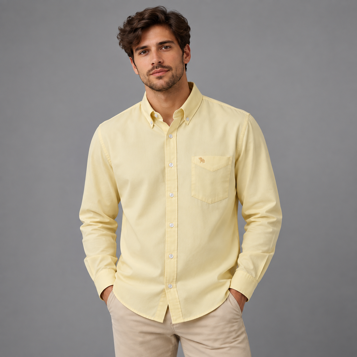 Camisa Unicolor Manga Larga Lec Lee Amarillo Claro