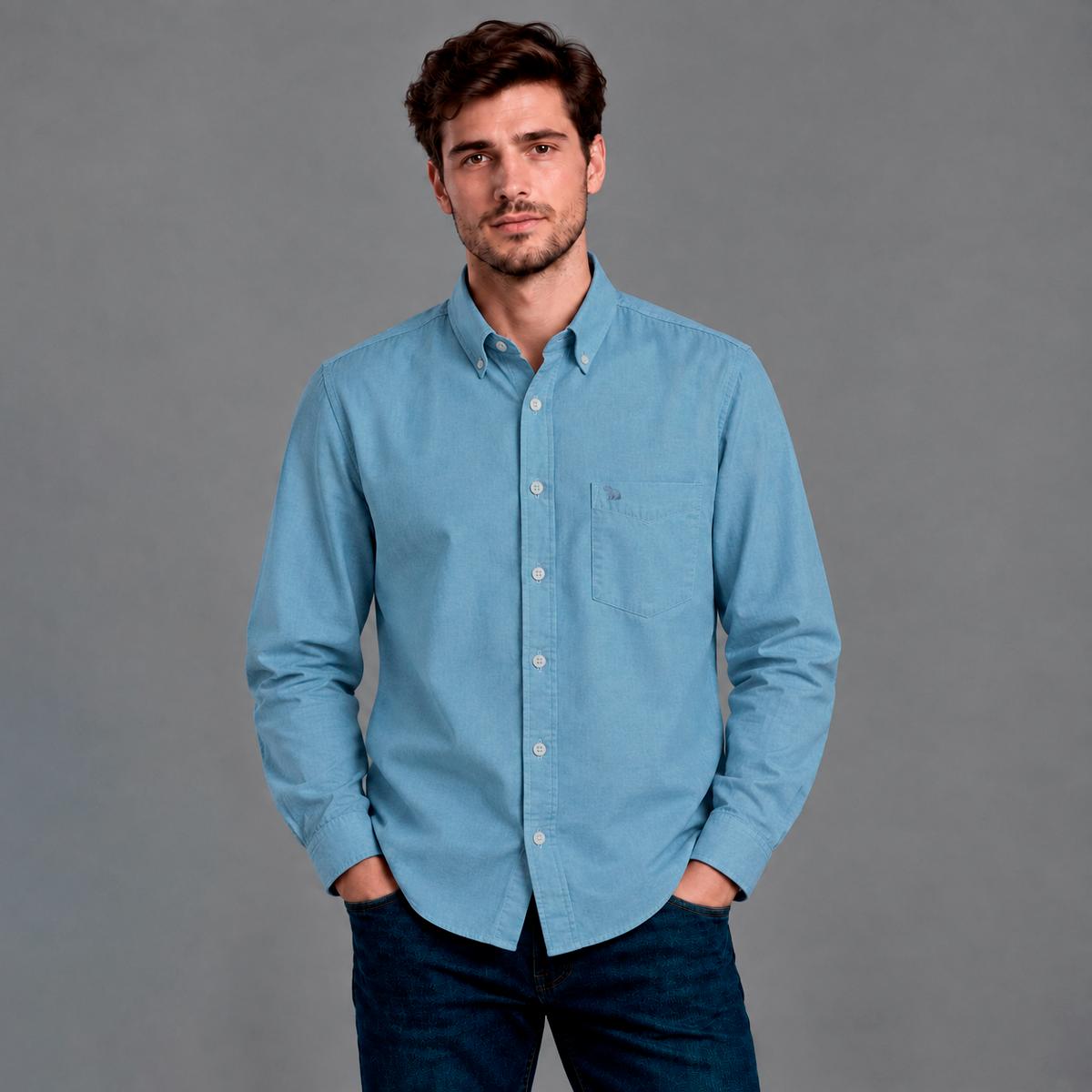 Camisa Unicolor Manga Larga Lec Lee Azul Claro