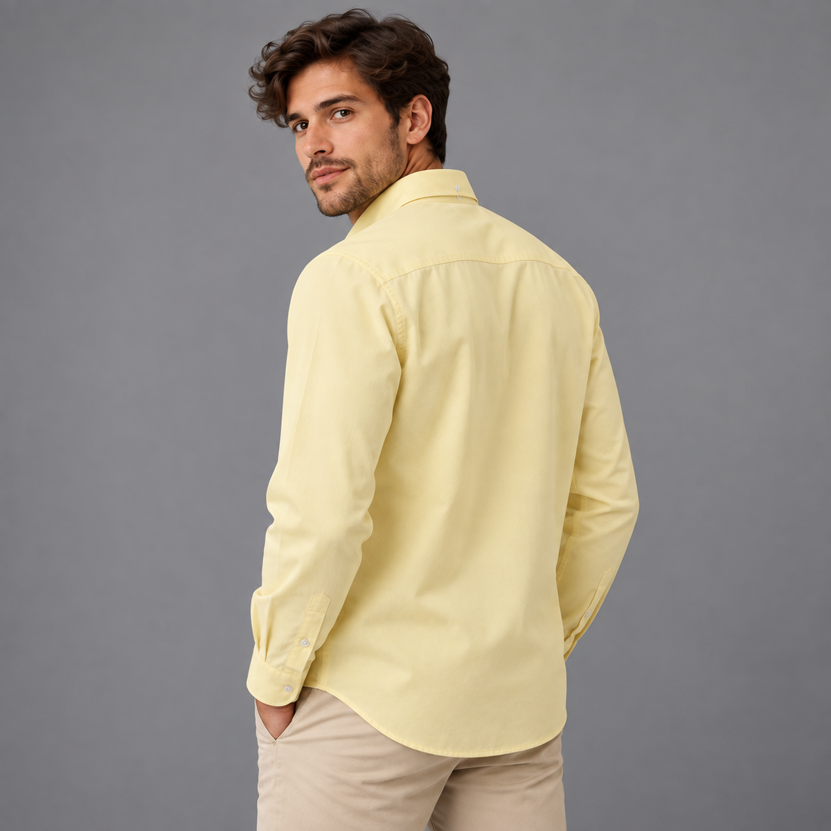 Camisa Unicolor Manga Larga Lec Lee Amarillo Claro