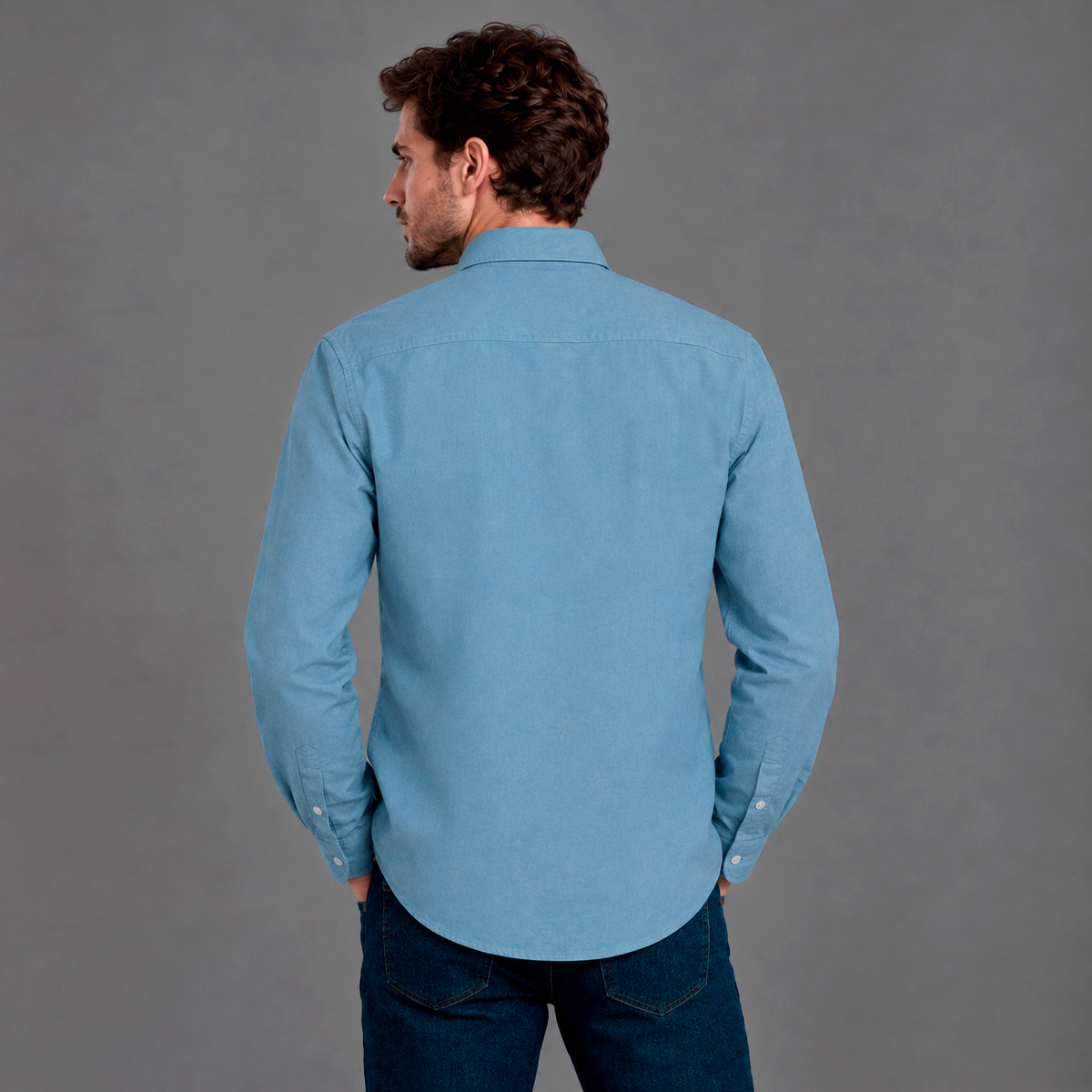 Camisa Unicolor Manga Larga Lec Lee Azul Claro