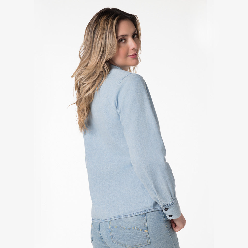 Blusa denim cuello neru para mujer Lec Lee - Índigo Claro
