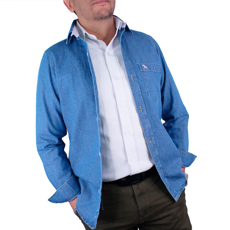 Camisa En Denim Para Hombre Lec Lee Índigo Claro
