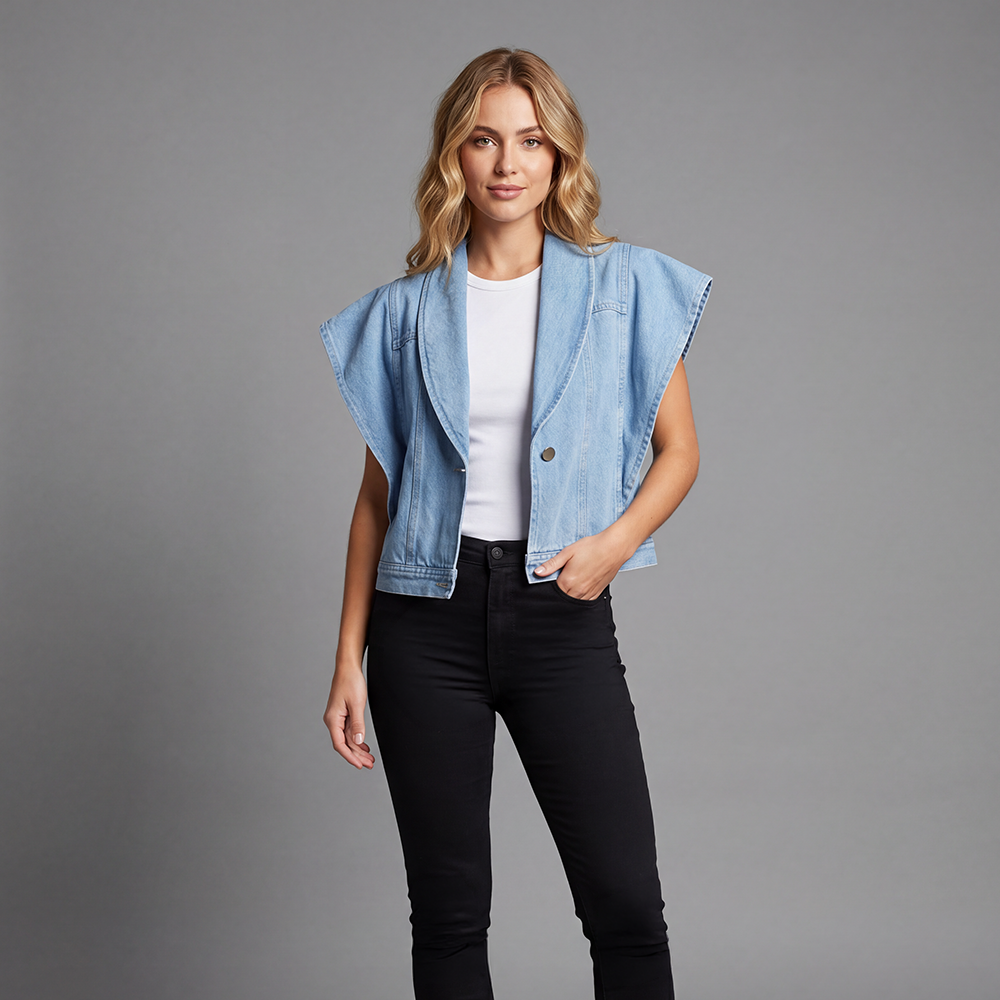 Chaleco En Denim Cuello Smoking Lec Lee