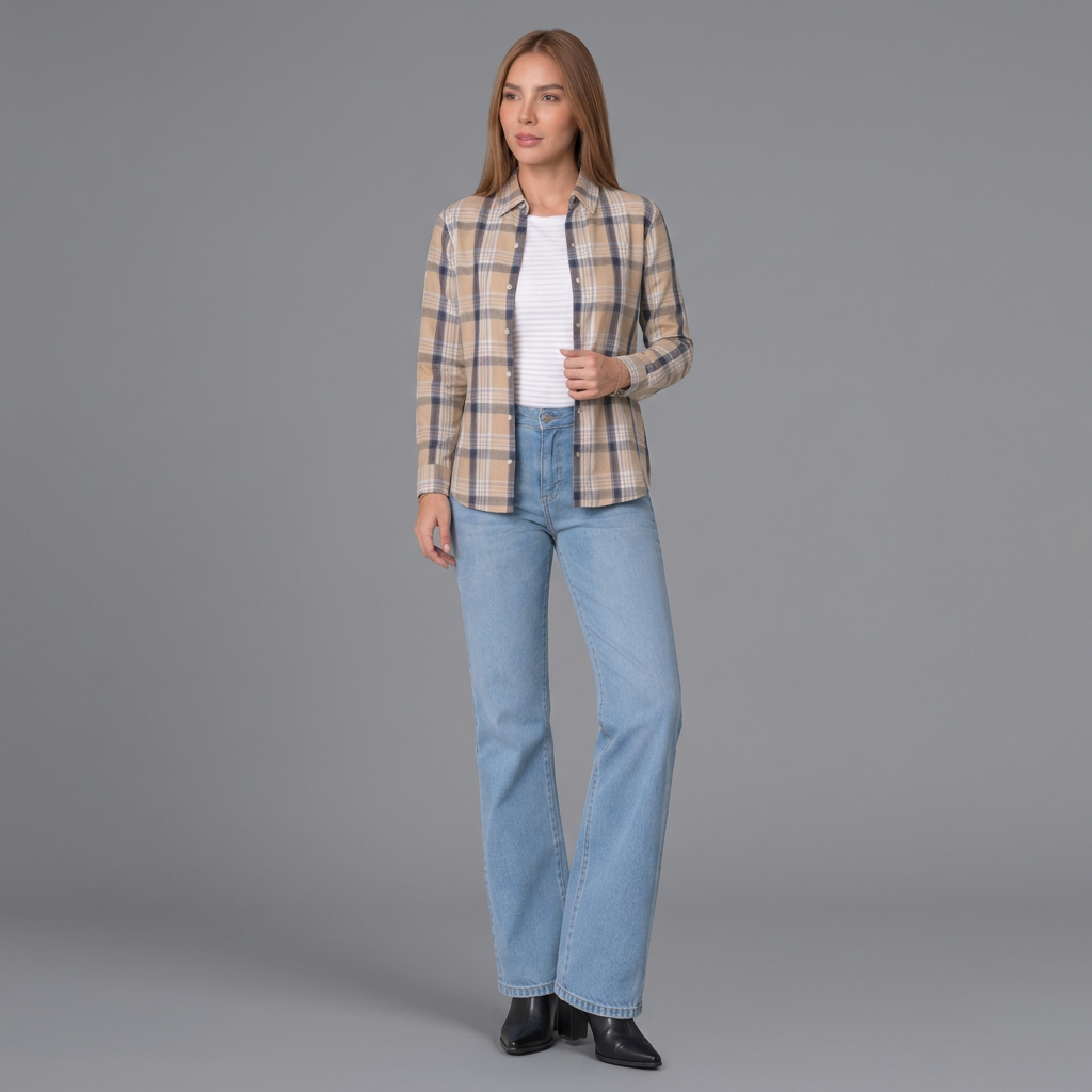 Blusa a Leñadora para mujer - Beige