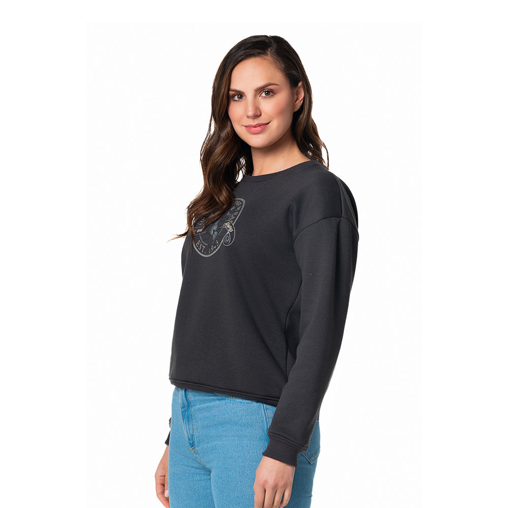 Buzo cuello redondo estampado - Gris Oscuro