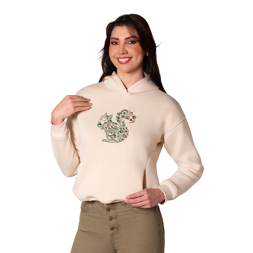 Buzo Mujer Bordado Con Capota Lec Lee Beige