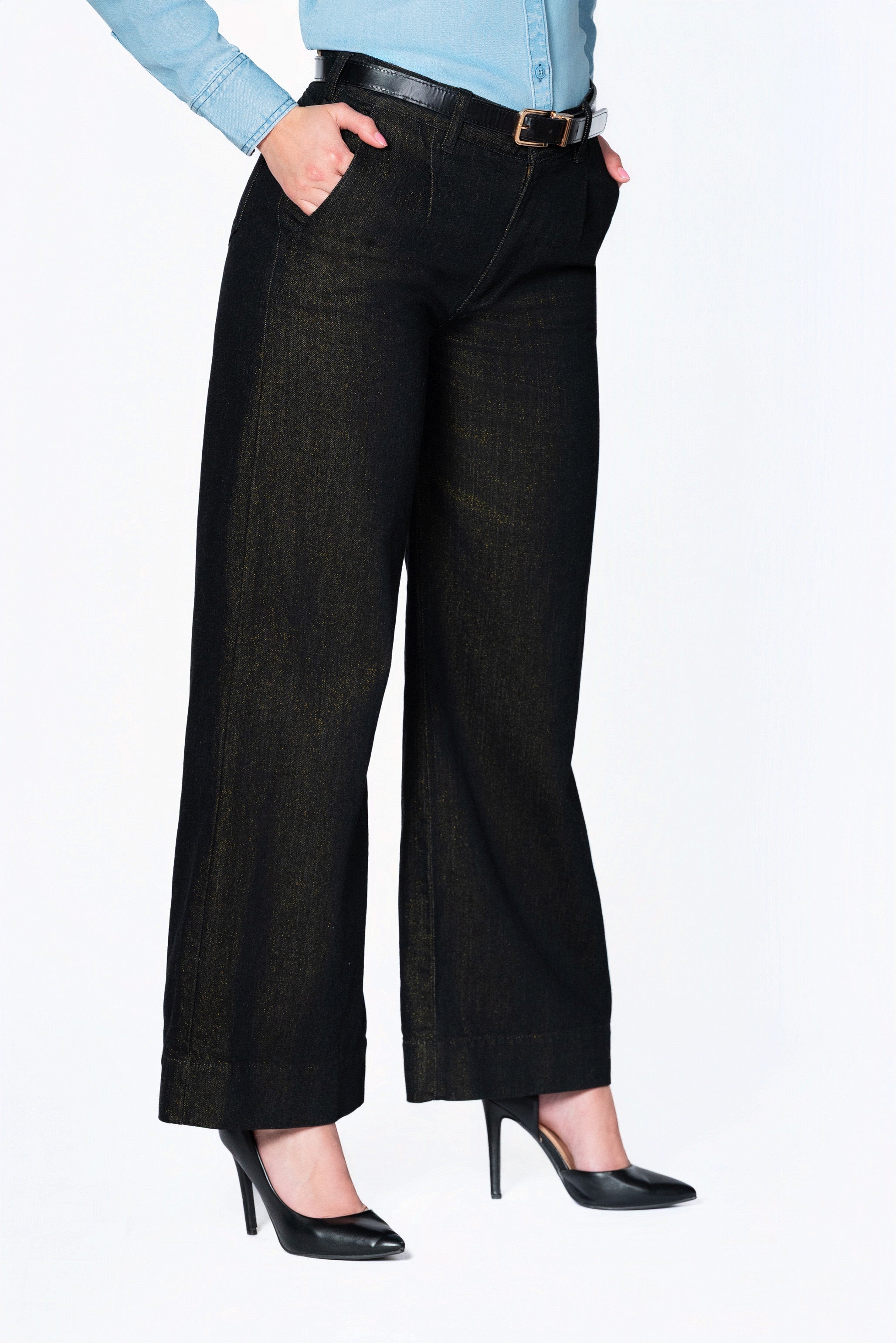 Jean Palazzo Negro para Mujer Lec Lee