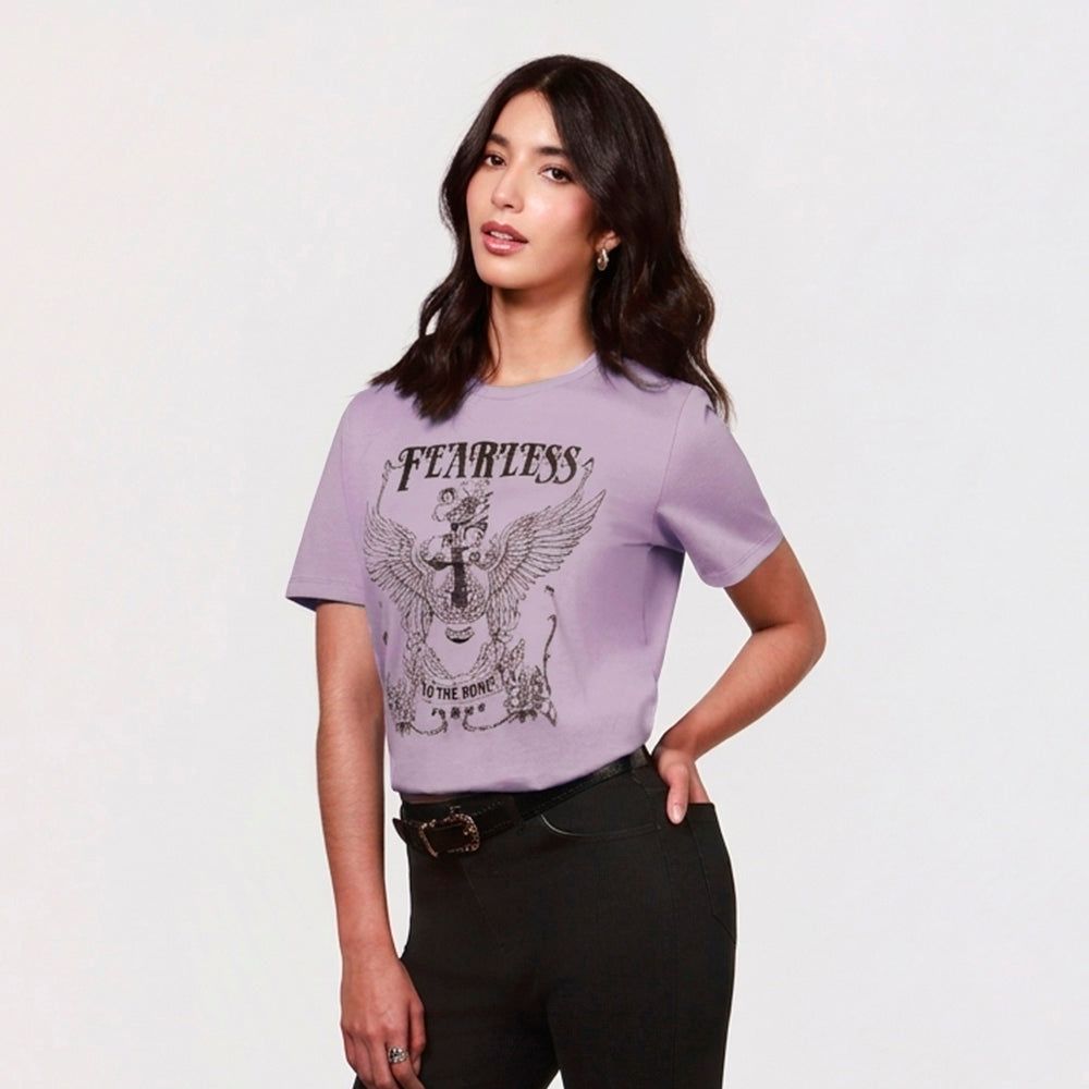 Camiseta Cuello Redondo Lec Lee – Lila y Caqui