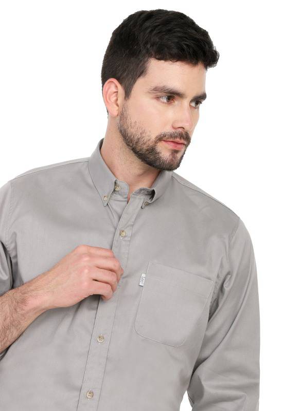 Camisa Manga Larga Dril Lec Lee para Hombre - Gris Claro