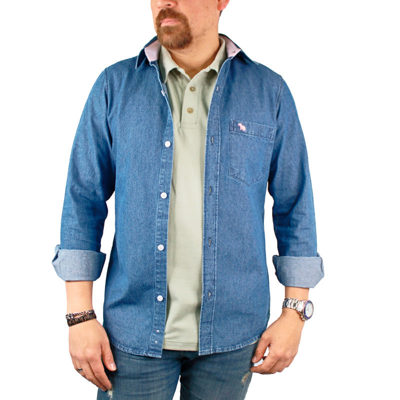 Camisa En Denim Para Hombre Lec Lee Índigo Medio